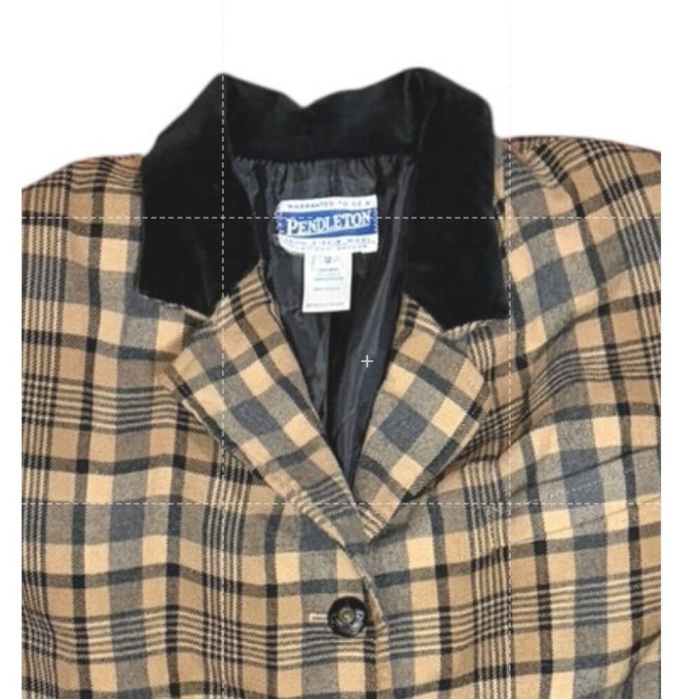 Pendleton Women's Wool Blazer Plaid Jacket Sz 10 Velvet Trim Equestrian Academia - Picture 2 of 10